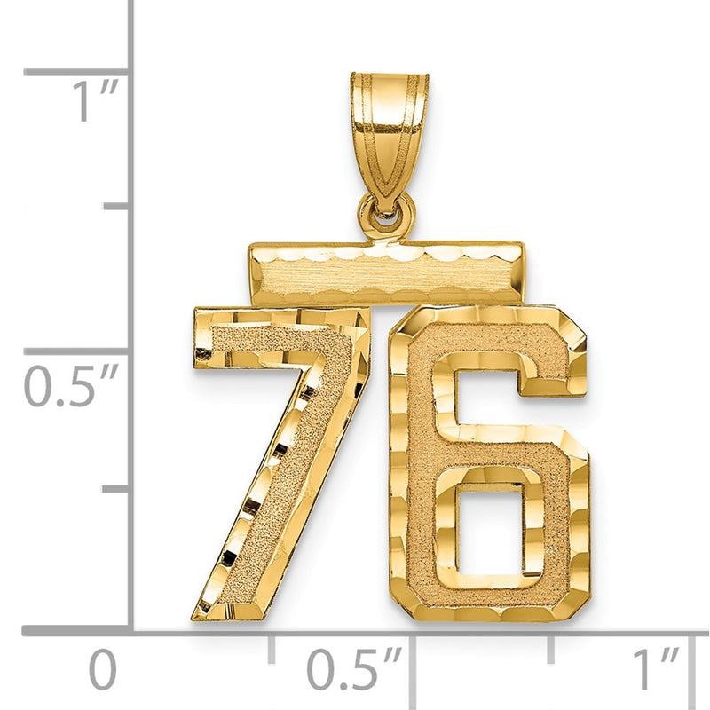 14k Yellow Gold Medium Diamond-cut Number 76 Charm