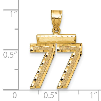 14k Yellow Gold Medium Diamond-cut Number 77 Charm