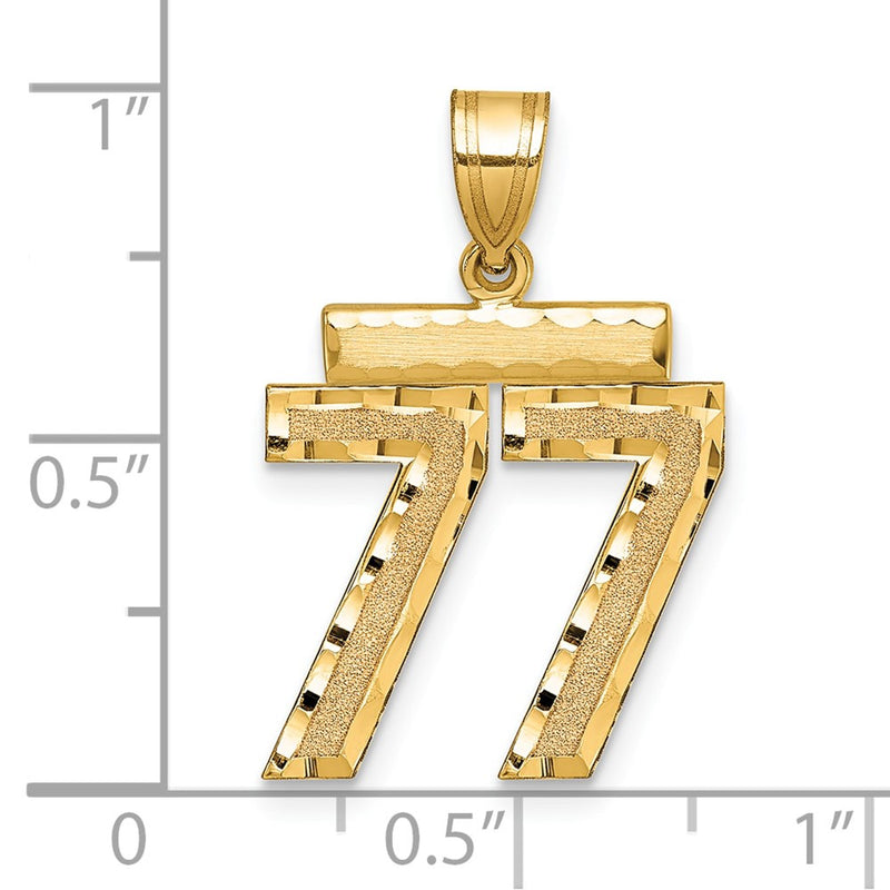 14k Yellow Gold Medium Diamond-cut Number 77 Charm