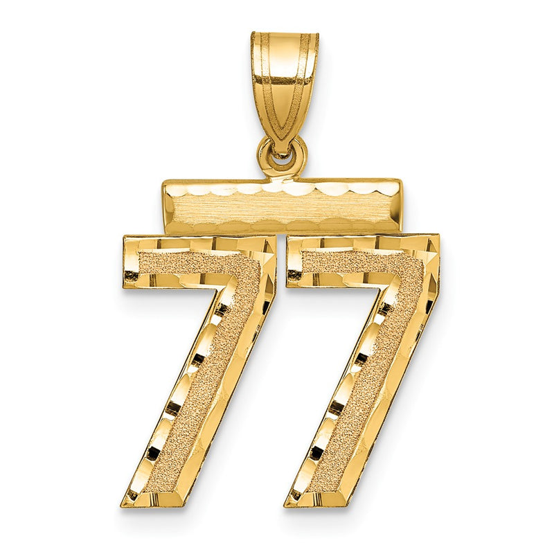 14k Yellow Gold Medium Diamond-cut Number 77 Charm