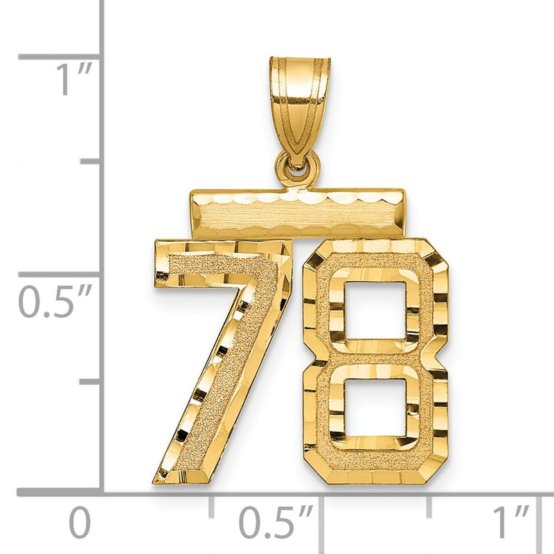 14k Yellow Gold Medium Diamond-cut Number 78 Charm