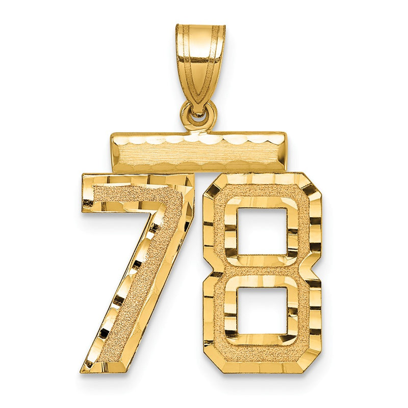 14k Yellow Gold Medium Diamond-cut Number 78 Charm