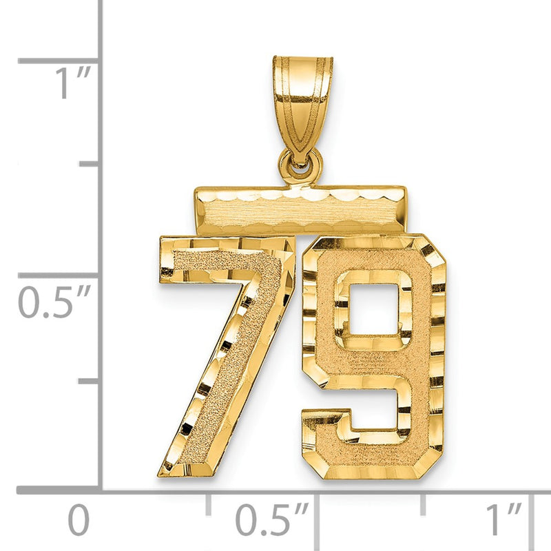 14k Yellow Gold Medium Diamond-cut Number 79 Charm