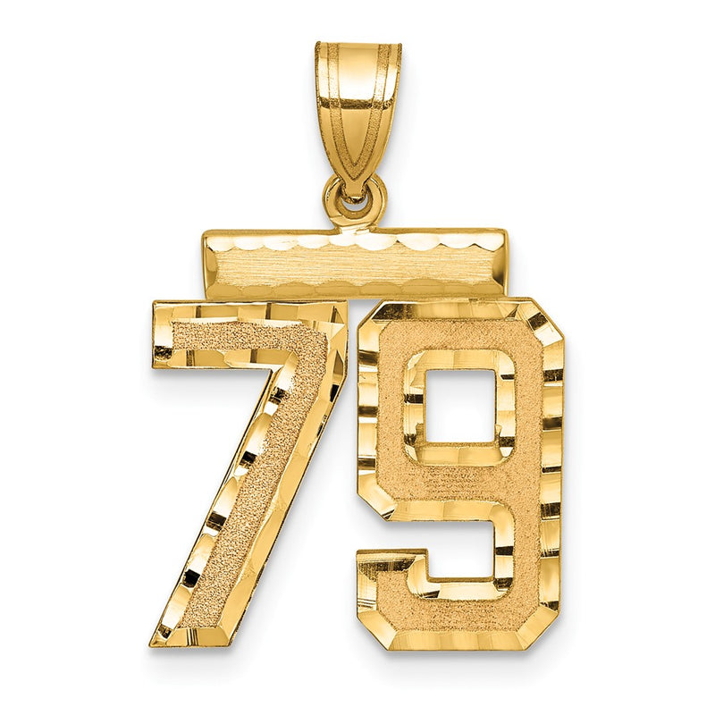 14k Yellow Gold Medium Diamond-cut Number 79 Charm