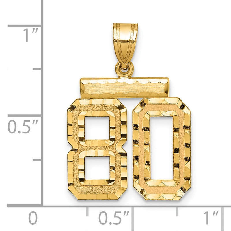 14k Yellow Gold Medium Diamond-cut Number 80 Charm