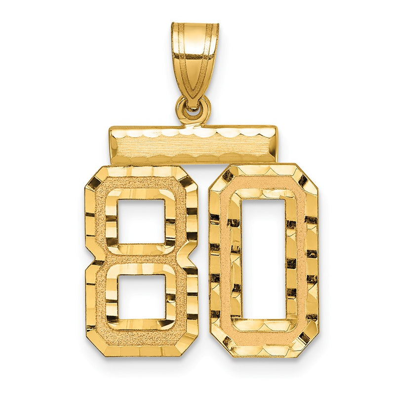 14k Yellow Gold Medium Diamond-cut Number 80 Charm