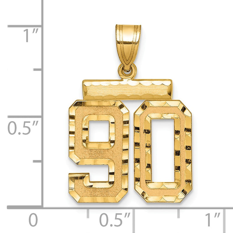 14k Yellow Gold Medium Diamond-cut Number 90 Charm
