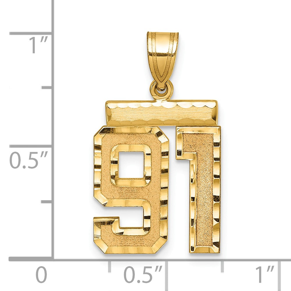 14k Yellow Gold Medium Diamond-cut Number 91 Charm