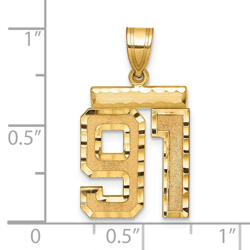 14k Yellow Gold Medium Diamond-cut Number 91 Charm