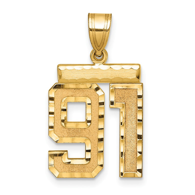 14k Yellow Gold Medium Diamond-cut Number 91 Charm