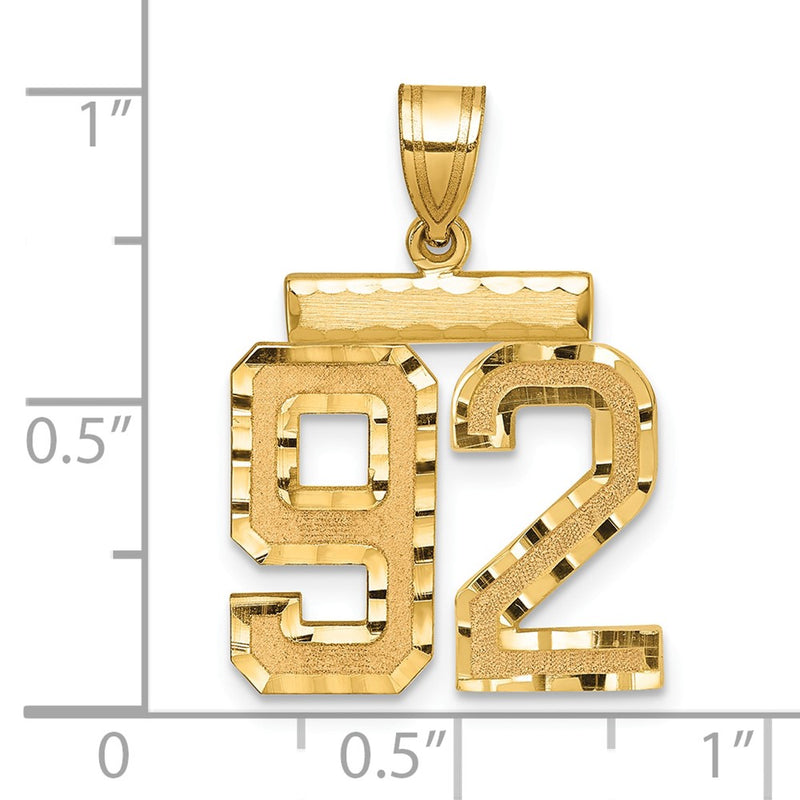 14k Yellow Gold Medium Diamond-cut Number 92 Charm