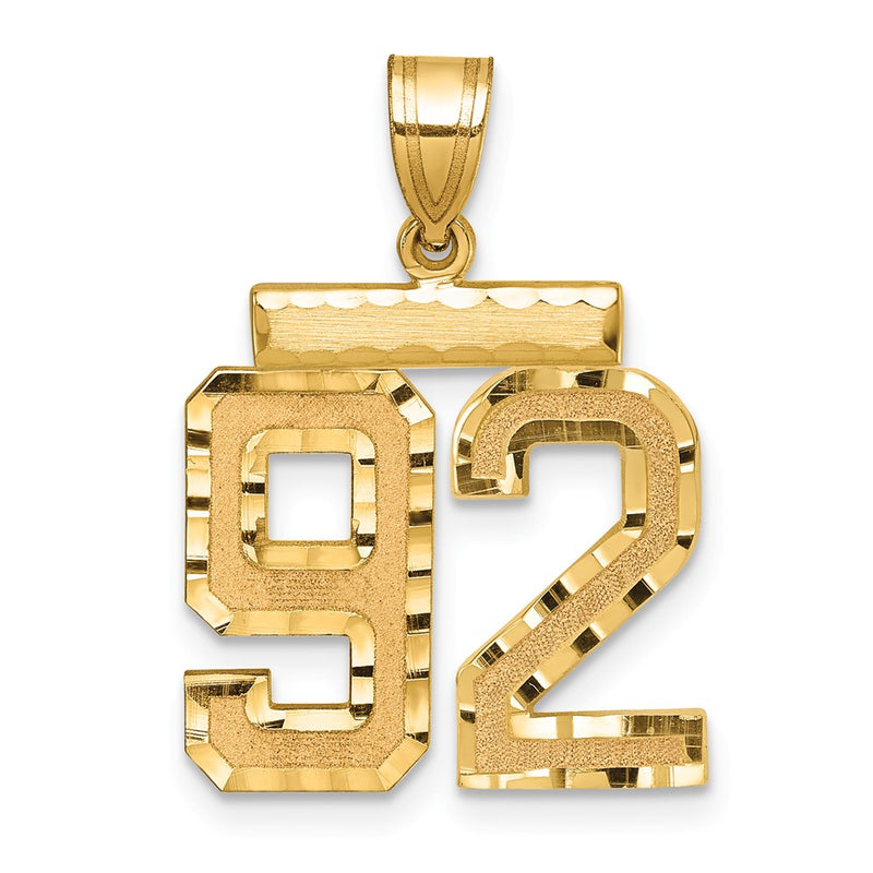 14k Yellow Gold Medium Diamond-cut Number 92 Charm