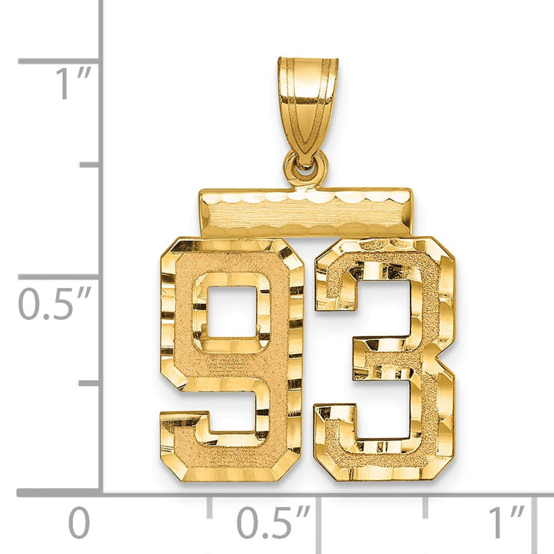 14k Yellow Gold Medium Diamond-cut Number 93 Charm