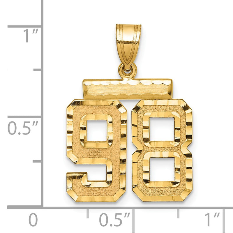 14k Yellow Gold Medium Diamond-cut Number 98 Charm