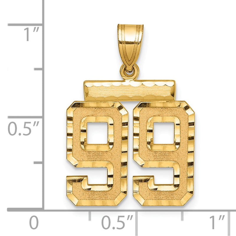 14k Yellow Gold Medium Diamond-cut Number 99 Charm