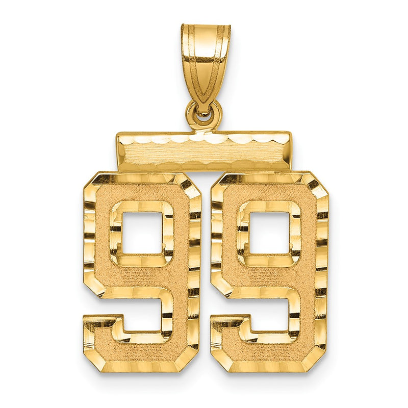 14k Yellow Gold Medium Diamond-cut Number 99 Charm
