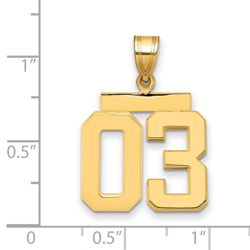 14k Yellow Gold Medium Polished Number 03 on Top Charm