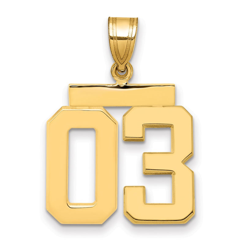 14k Yellow Gold Medium Polished Number 03 on Top Charm
