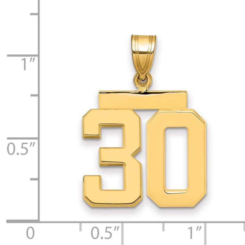 14k Yellow Gold Medium Polished Number 30 Charm
