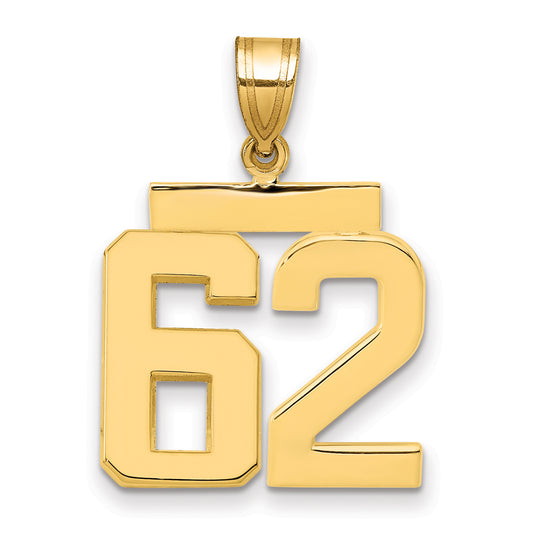 10K Yellow Gold Medium Polished Number 62 Charm