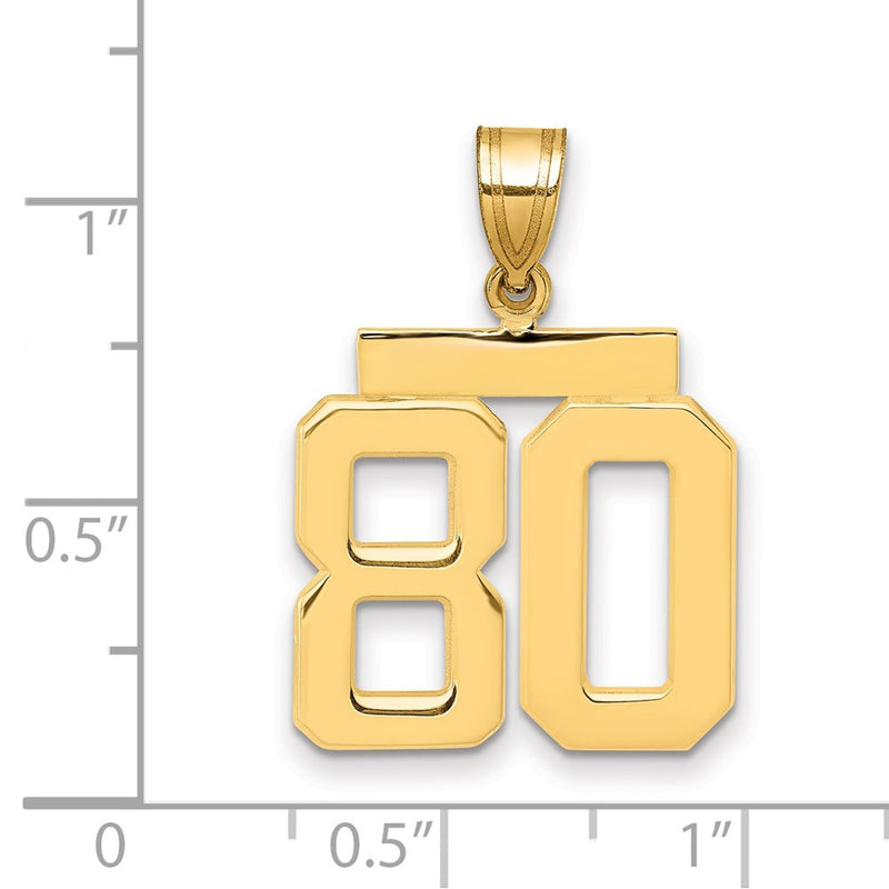 14k Yellow Gold Medium Polished Number 80 Charm