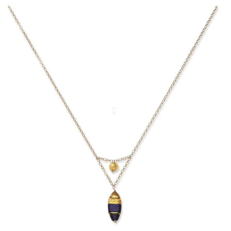14K Yellow Gold Murano Glass Bead V Necklace