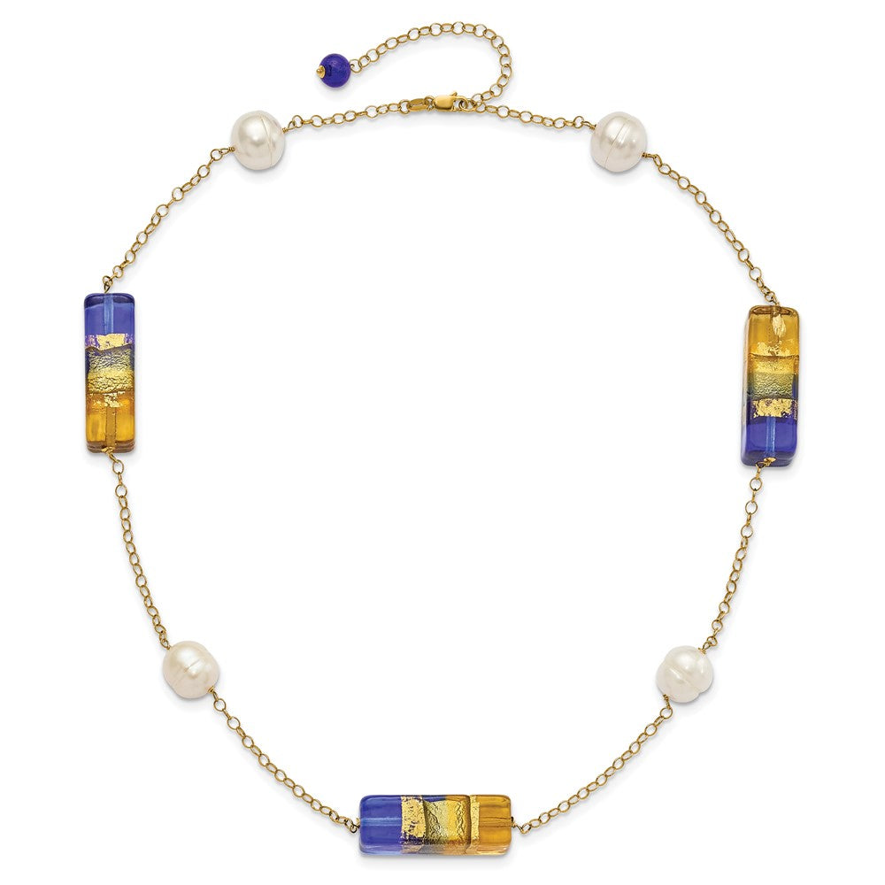 14K Yellow Gold 14Ky Fw Cultured Pearl & Murano Glass Bead Necklace