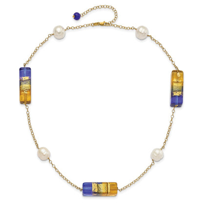 14K Yellow Gold 14Ky Fw Cultured Pearl & Murano Glass Bead Necklace