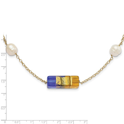 14K Yellow Gold 14Ky Fw Cultured Pearl & Murano Glass Bead Necklace