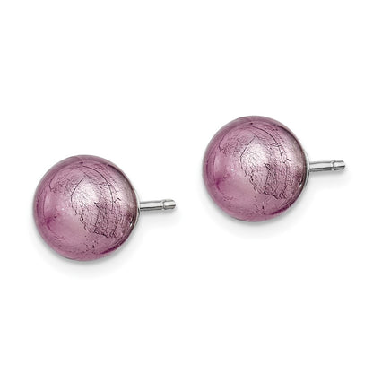Sterling Silver Rhodium-Plated Lavender Italian Murano Earrings
