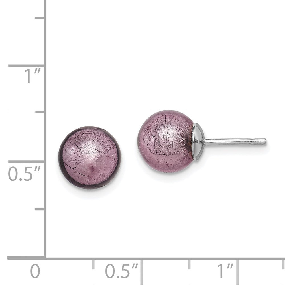 Sterling Silver Rhodium-Plated Lavender Italian Murano Earrings