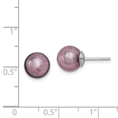 Sterling Silver Rhodium-Plated Lavender Italian Murano Earrings