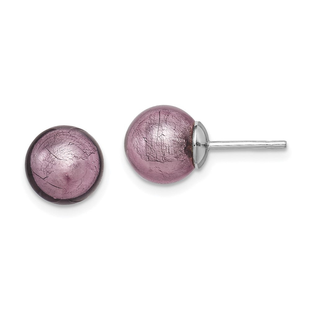Sterling Silver Rhodium-Plated Lavender Italian Murano Earrings