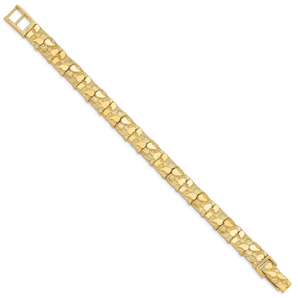 14K Yellow Gold Polished And Textured 9.5mm 8 Inch Nugget Bracelet