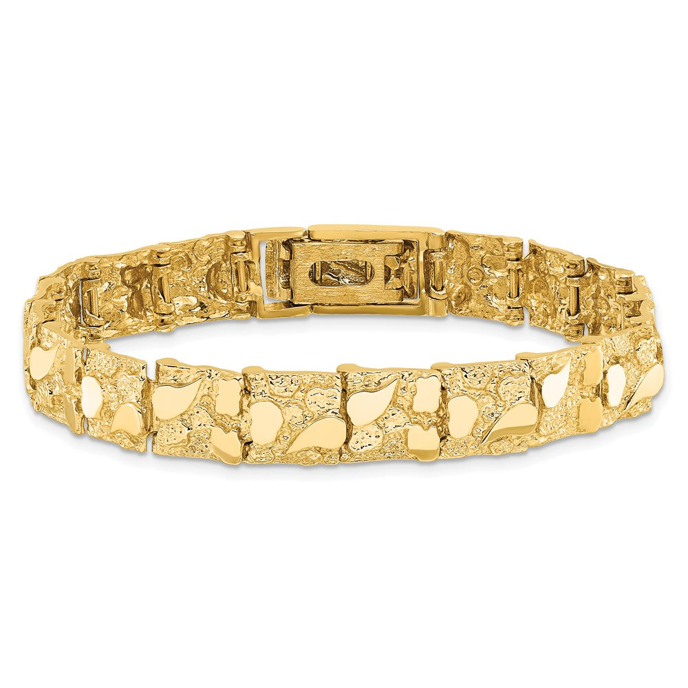14K Yellow Gold Polished And Textured 9.5mm 7 Inch Nugget Bracelet