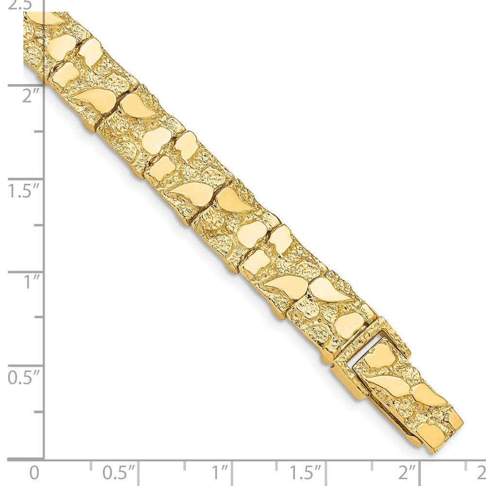 14K Yellow Gold Polished And Textured 9.5mm 8 Inch Nugget Bracelet