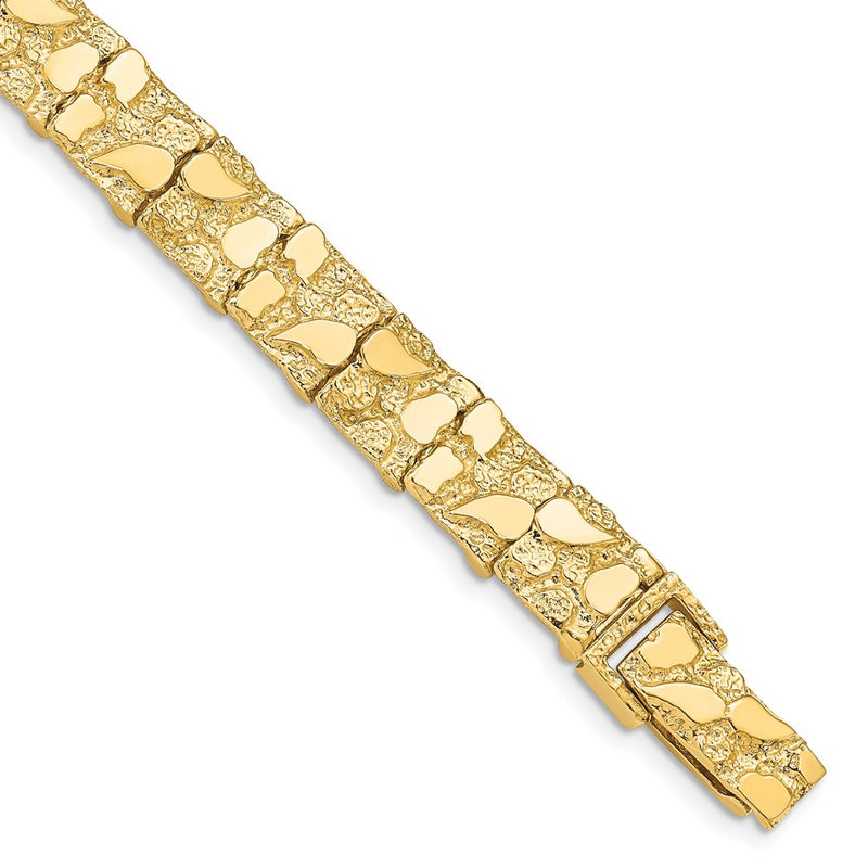 14K Yellow Gold Polished And Textured 9.5mm 8 Inch Nugget Bracelet