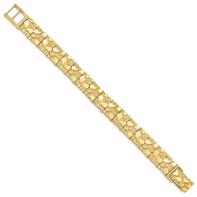 14K Yellow Gold Polished And Textured 12.50mm 8 Inch Nugget Bracelet