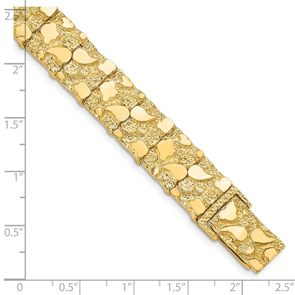 14K Yellow Gold Polished And Textured 12.50mm 7 Inch Nugget Bracelet