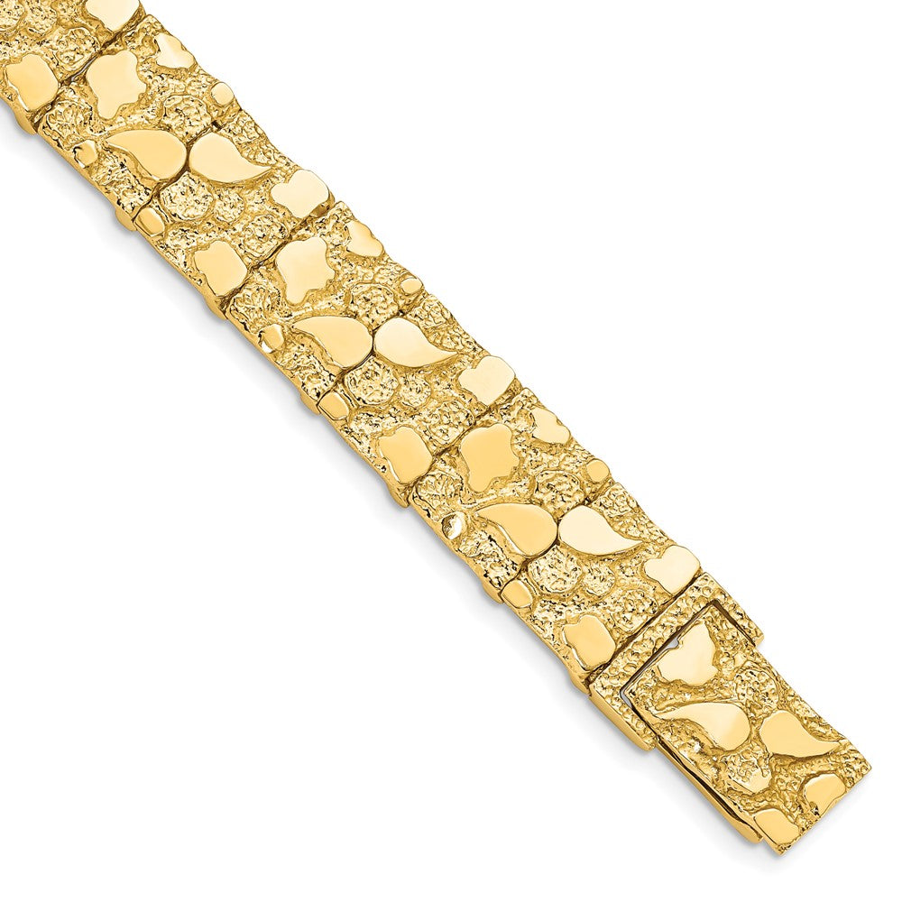 14K Yellow Gold Polished And Textured 12.50mm 7 Inch Nugget Bracelet