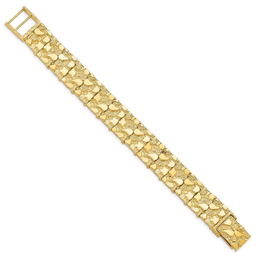 14K Yellow Gold Polished And Textured 15mm 8 Inch Nugget Bracelet