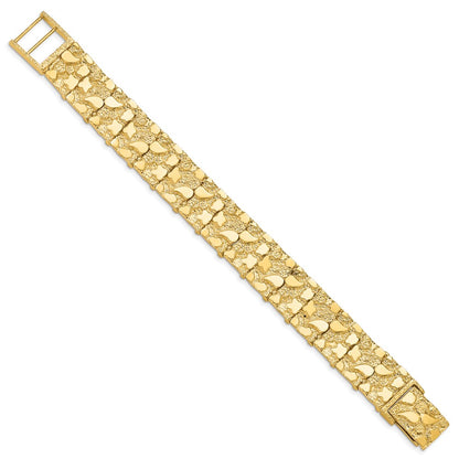 14K Yellow Gold Polished And Textured 15mm 8 Inch Nugget Bracelet