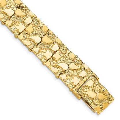 14K Yellow Gold Polished And Textured 15mm 7 Inch Nugget Bracelet