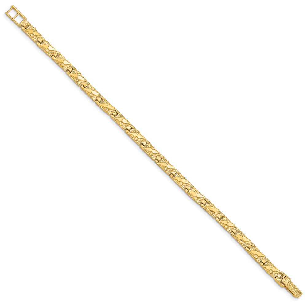 14K Yellow Gold Polished And Textured 5.5mm 7 Inch Nugget Bracelet