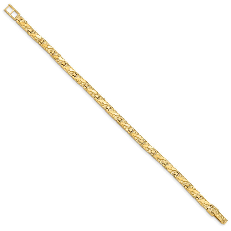 14K Yellow Gold Polished And Textured 5.5mm 8 Inch Nugget Bracelet