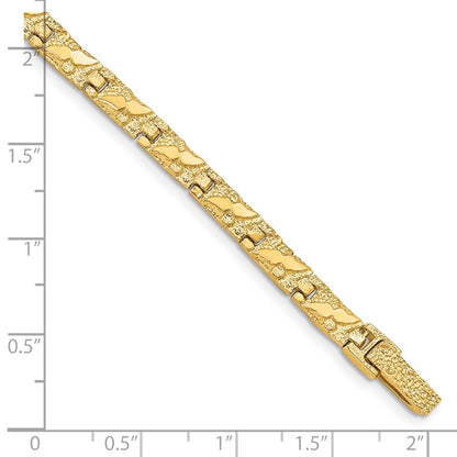 14K Yellow Gold Polished And Textured 5.5mm 7 Inch Nugget Bracelet