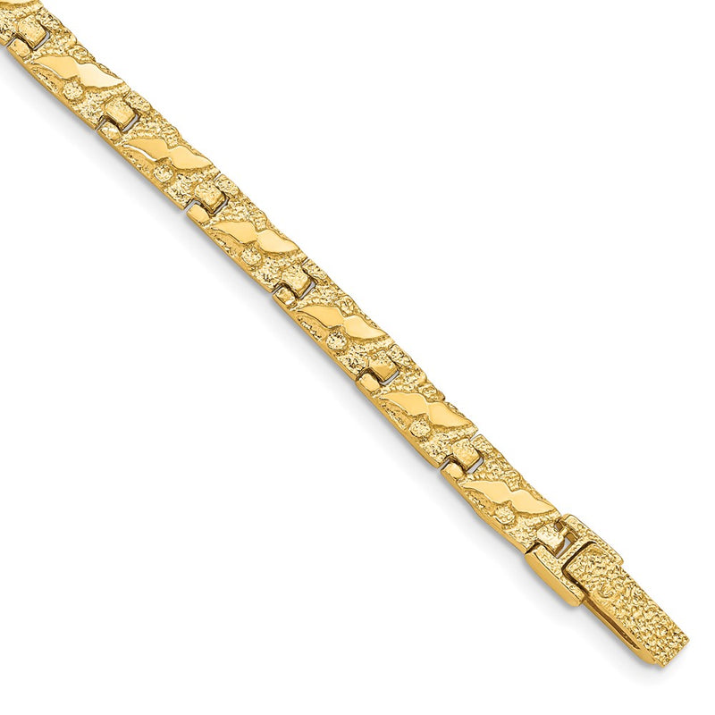 14K Yellow Gold Polished And Textured 5.5mm 8 Inch Nugget Bracelet