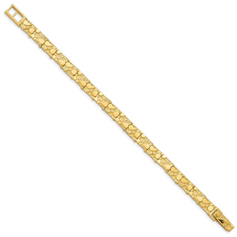 14K Yellow Gold Polished And Textured 7.00mm 8 Inch Nugget Bracelet