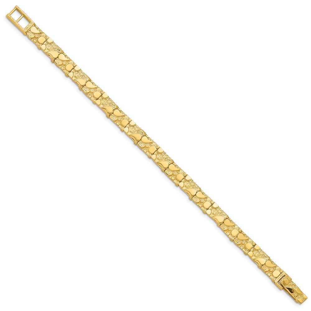14K Yellow Gold Polished And Textured 7.00mm 7 Inch Nugget Bracelet