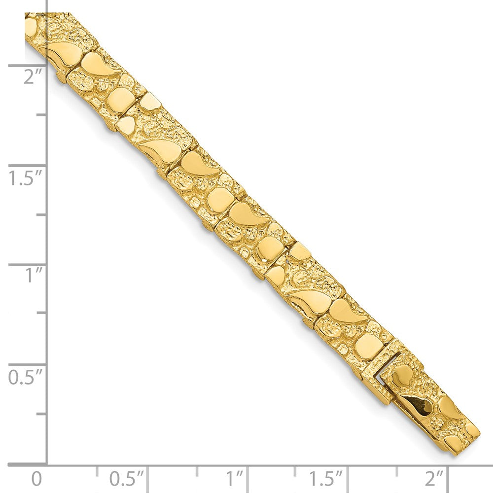 14K Yellow Gold Polished And Textured 7.00mm 8 Inch Nugget Bracelet